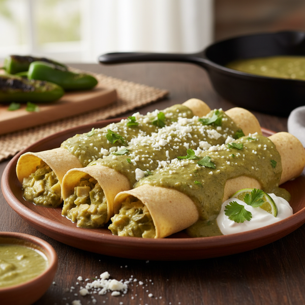 Creamy Green Chile Artichoke Enchiladas recipe