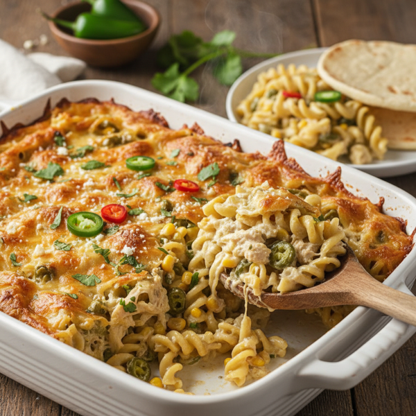 Creamy Green Chile Chicken Noodle Bake recipe
