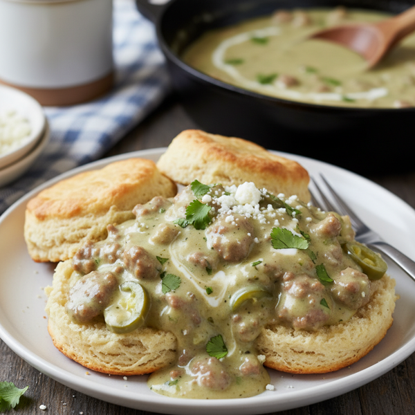 Creamy Green Chile Sausage Gravy Delight recipe