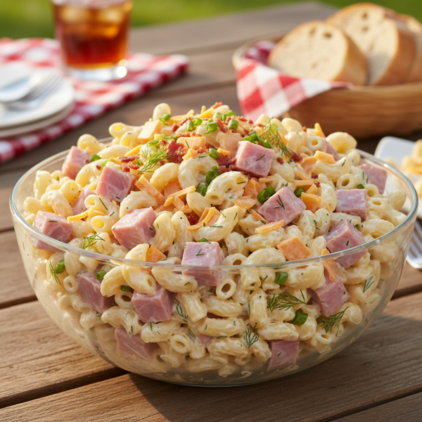 Creamy Ham and Cheddar Macaroni Salad recipe