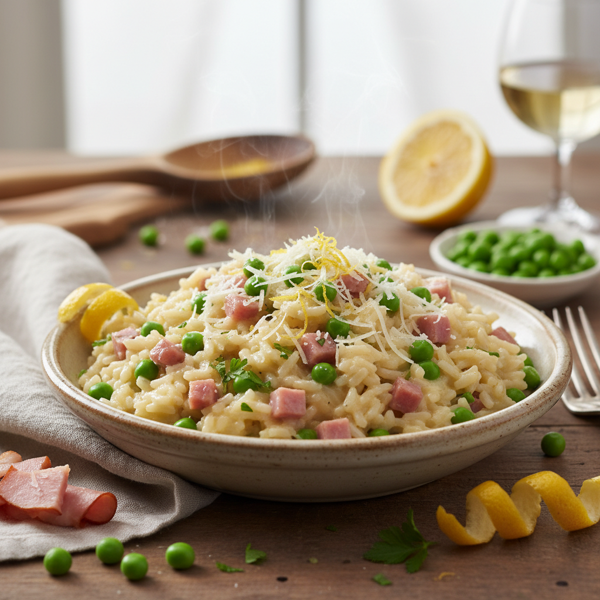 Creamy Ham and Pea Risotto with Parmesan & Lemon Zest recipe