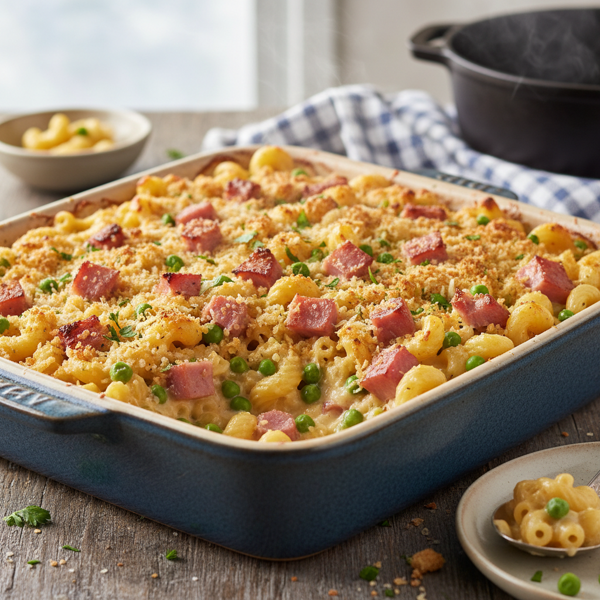 Creamy Ham and Peas Macaroni Bake recipe