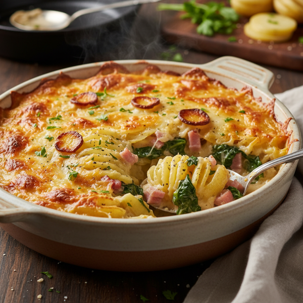 Creamy Ham and Spinach Potato Casserole recipe