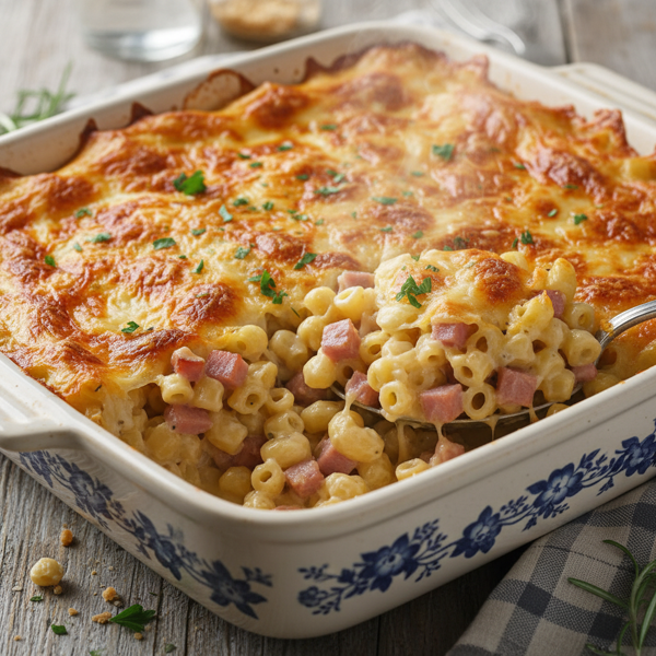Creamy Ham and Swiss Noodle Bake recipe