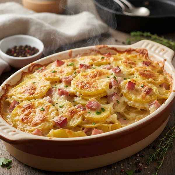 Creamy Ham and Swiss Potato Bake recipe