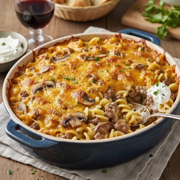 Creamy Hamburger Noodle Stroganoff Bake recipe