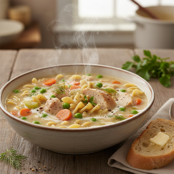 Creamy Hearty Turkey Noodle Soup recipe