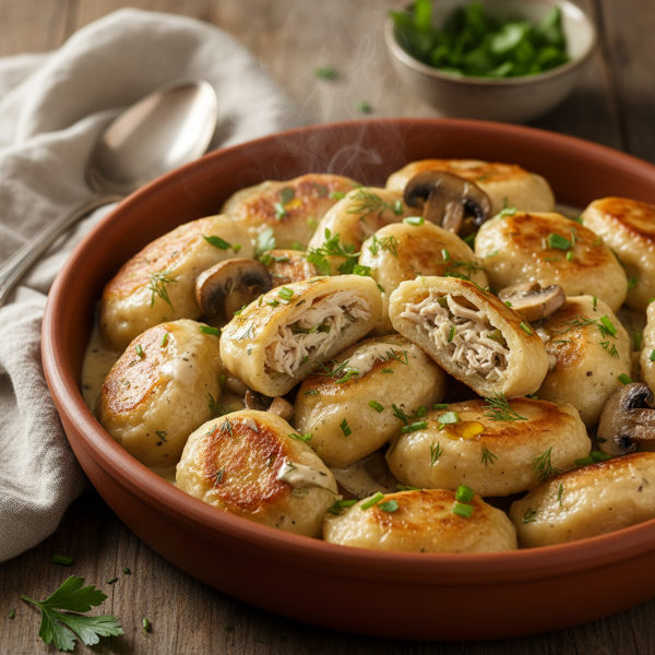 Creamy Herb-Infused Chicken and Mushroom Dumplings recipe