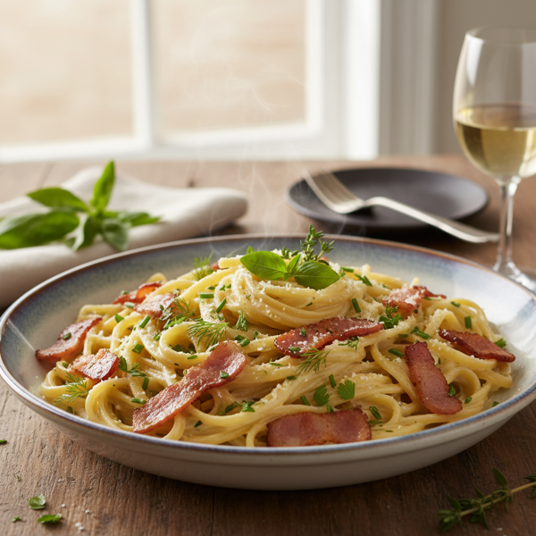 Creamy Herb & Bacon Fettuccine recipe