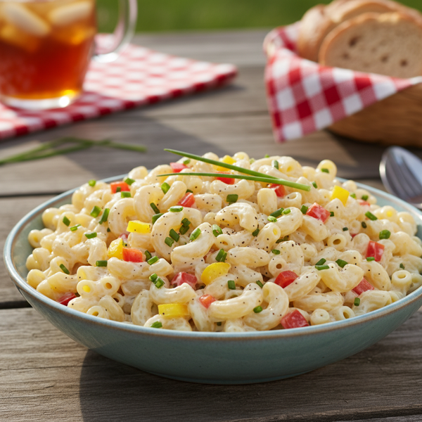 Creamy Homestyle Macaroni Salad with Chives and Peppers recipe