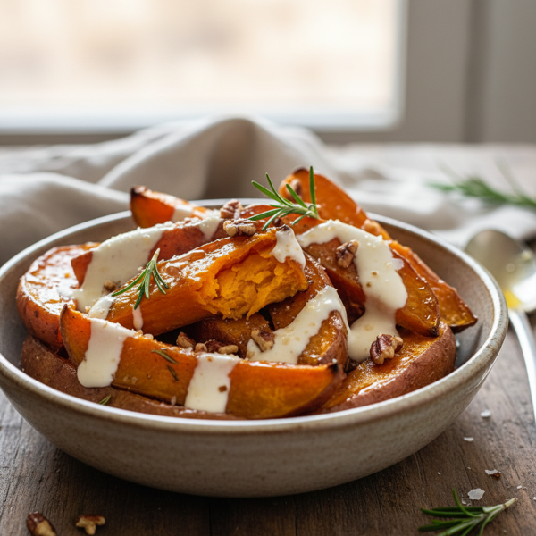 Creamy Honey-Glazed Roasted Sweet Potatoes recipe