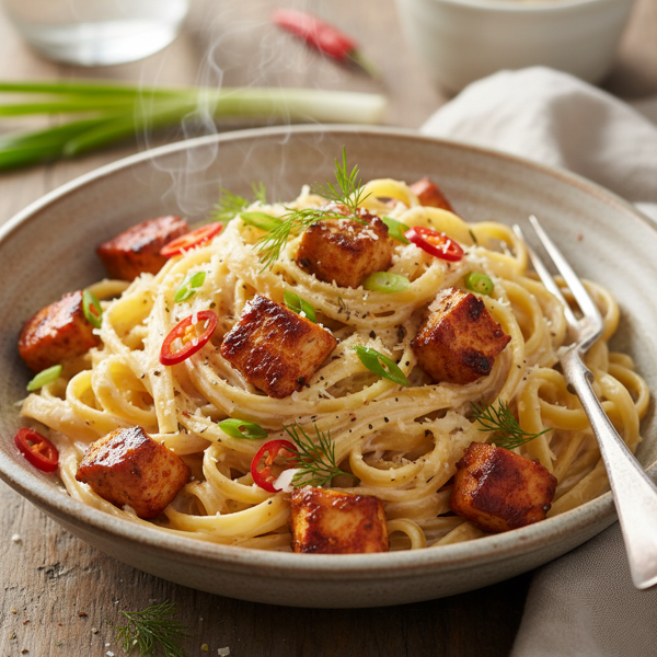 Creamy Hot Chicken Fettuccine Salad recipe