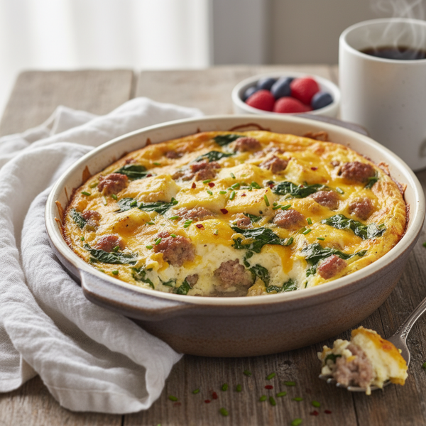Creamy Instant Pot Sausage and Spinach Breakfast Bake recipe