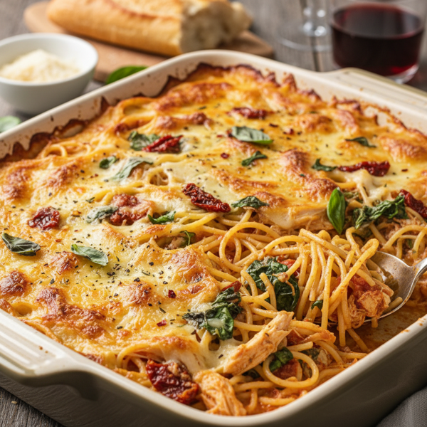 Creamy Italian Baked Chicken Spaghetti recipe