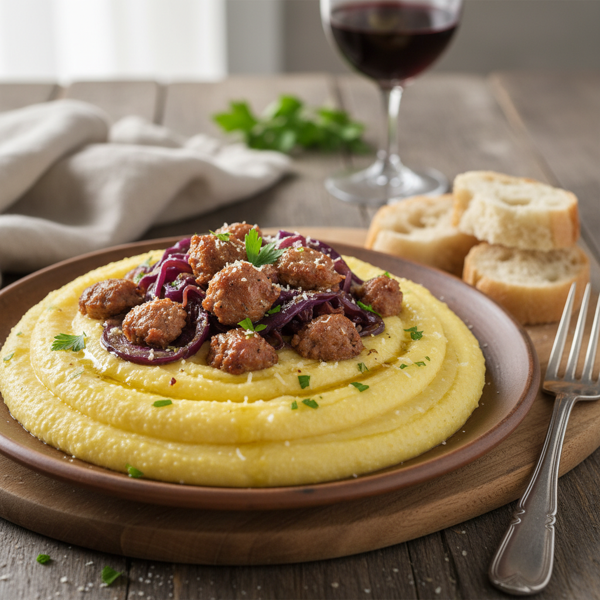 Creamy Italian Polenta with Sausage and Cabbage recipe