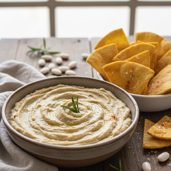 Creamy Italian White Bean Dip with Crispy Pita Chips recipe