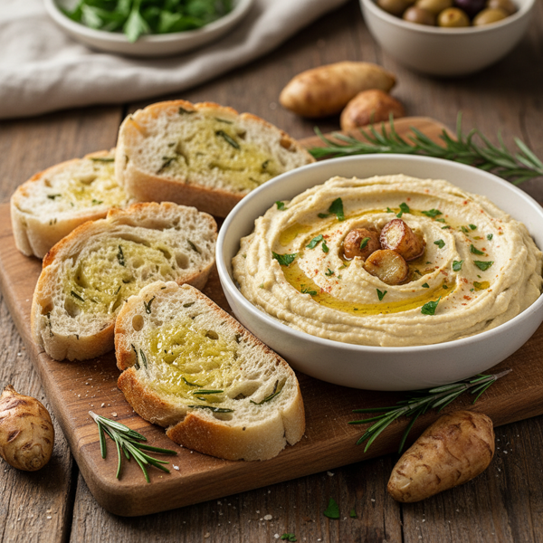 Creamy Jerusalem Artichoke Hummus with Rosemary-Infused Ciabatta recipe