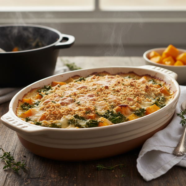 Creamy Kale and Butternut Squash Gratin recipe