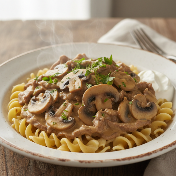 Creamy Lean Beef Stroganoff with Mushrooms recipe