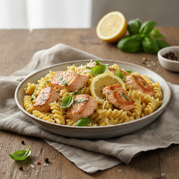 Creamy Lemon Basil Salmon Pasta recipe