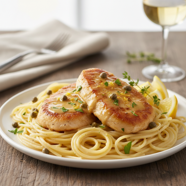 Creamy Lemon Chicken Piccata with Angel Hair Pasta recipe