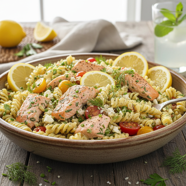 Creamy Lemon Herb Salmon Pasta Salad recipe