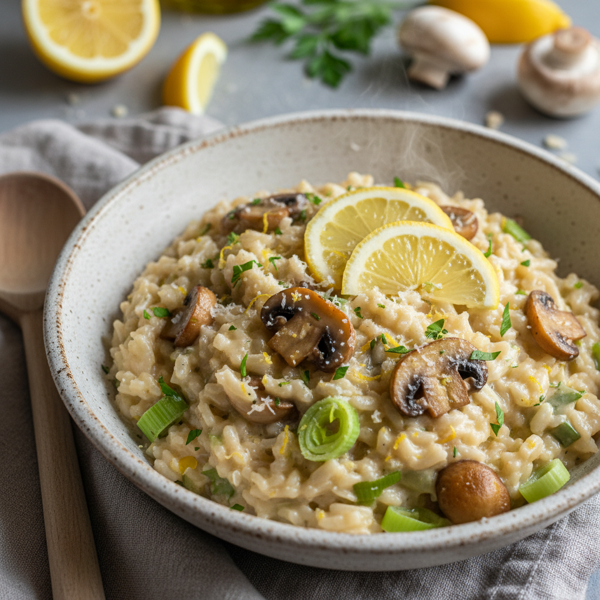 Creamy Lemon Leek and Mushroom Risotto recipe