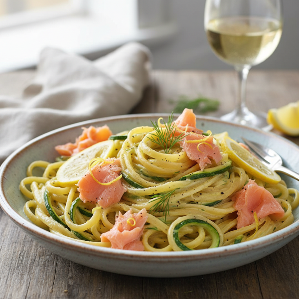 Creamy Lemon Zucchini Pasta with Smoked Salmon recipe