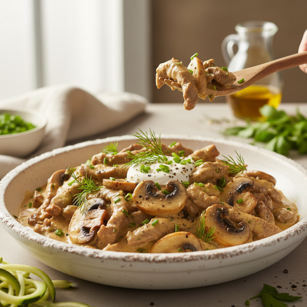 Creamy Low-Carb Beef Stroganoff with Mushrooms recipe