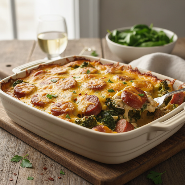 Creamy Low-Carb Cheddar & Smoked Sausage Bake recipe