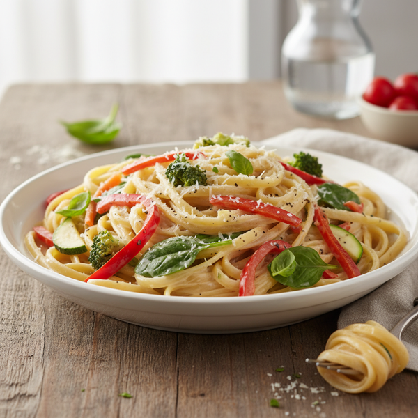 Creamy Low-Fat Vegetable Fettuccine recipe
