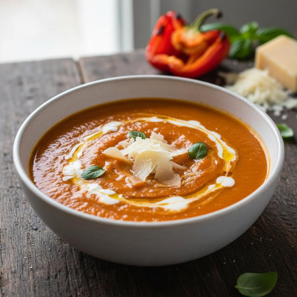 Creamy Low Carb Roasted Red Pepper Soup with Parmesan recipe