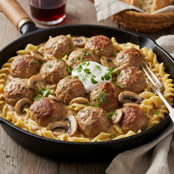 Creamy Meatball and Mushroom Stroganoff Skillet recipe