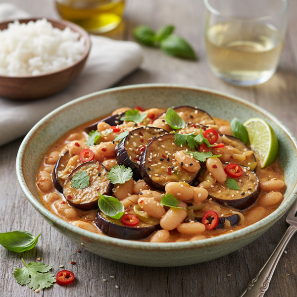 Creamy Mediterranean-Thai Eggplant and White Bean Delight recipe