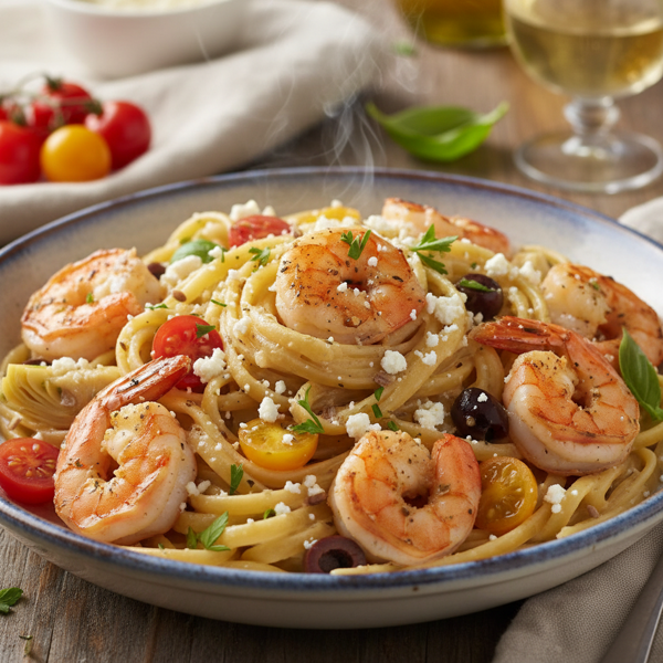 Creamy Mediterranean Garlic Shrimp Fettuccine recipe
