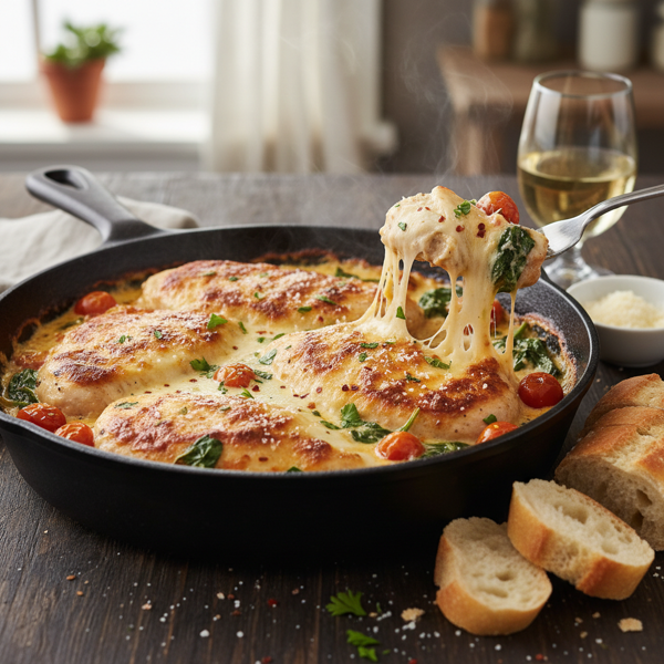 Creamy Mozzarella Parmesan Chicken Skillet recipe