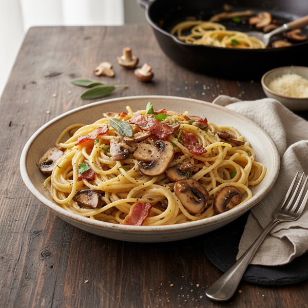 Creamy Mushroom Bacon Spaghetti recipe