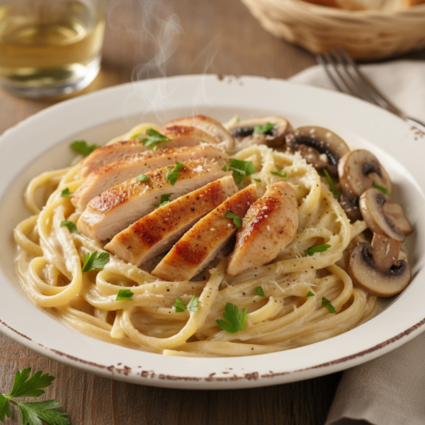 Creamy Mushroom Chicken Alfredo Delight recipe