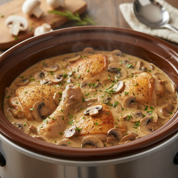 Creamy Mushroom Gravy Chicken in the Crock Pot recipe