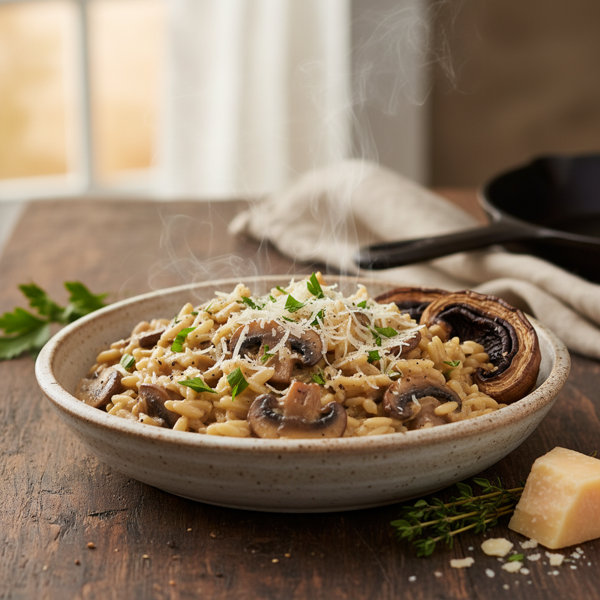 Creamy Mushroom Parmesan Orzo Pilaf recipe
