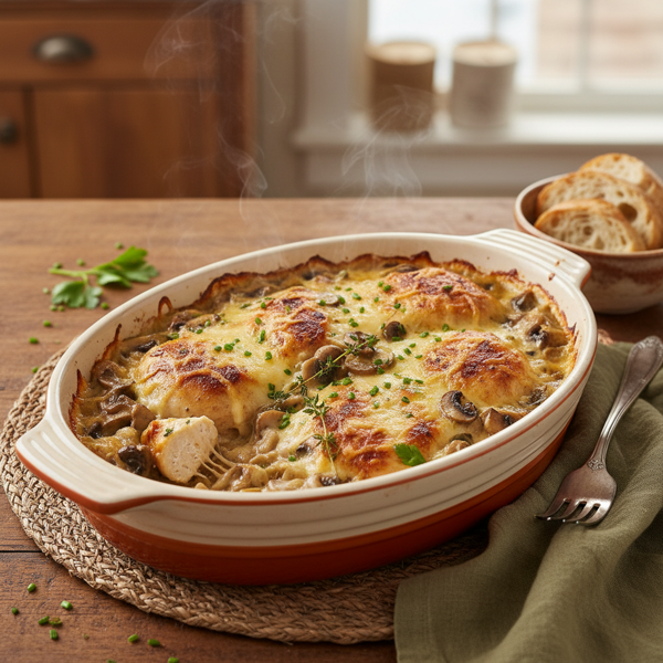 Creamy Mushroom Swiss Chicken Bake recipe