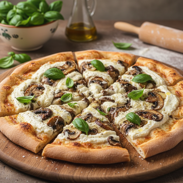 Creamy Mushroom and Basil Ricotta Pizza recipe