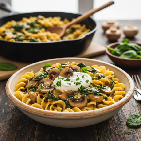 Creamy Mushroom and Spinach Stroganoff recipe