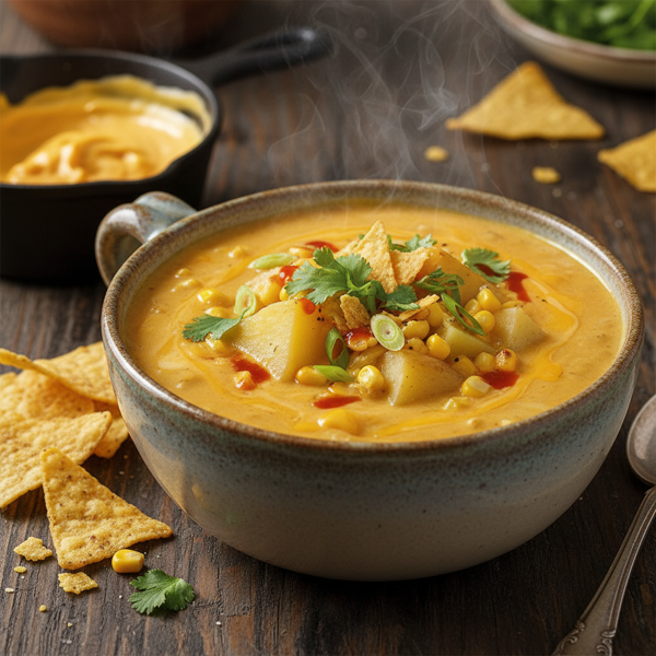 Creamy Nacho Cheese and Corn Potato Soup recipe