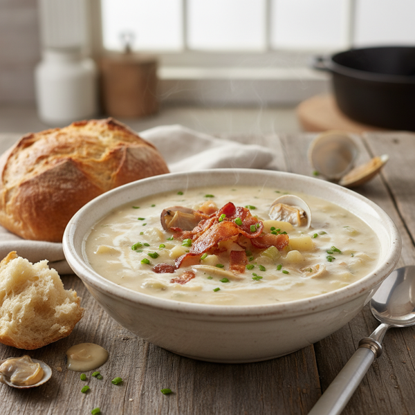 Creamy New England Clam Chowder with Bacon recipe
