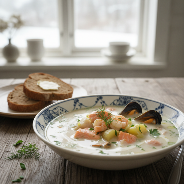 Creamy Nordic Seafood Medley Soup recipe