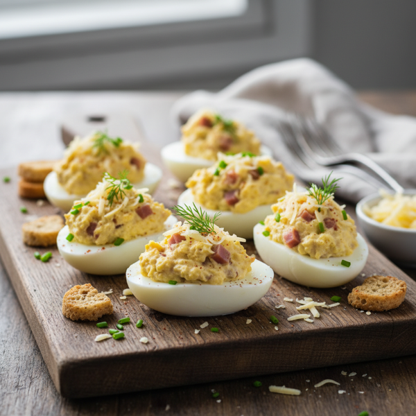 Creamy Norwegian Ham and Cheese Deviled Eggs recipe