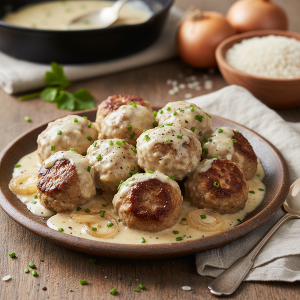 Creamy Onion Rice Meatballs recipe