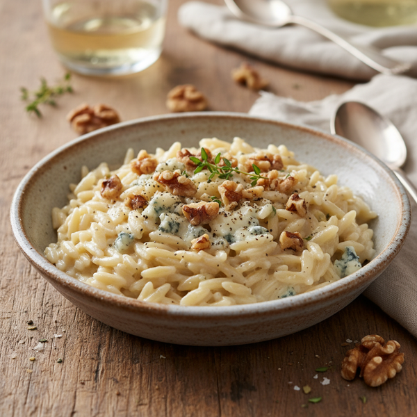 Creamy Orzo Risotto with Blue Cheese and Toasted Walnuts recipe