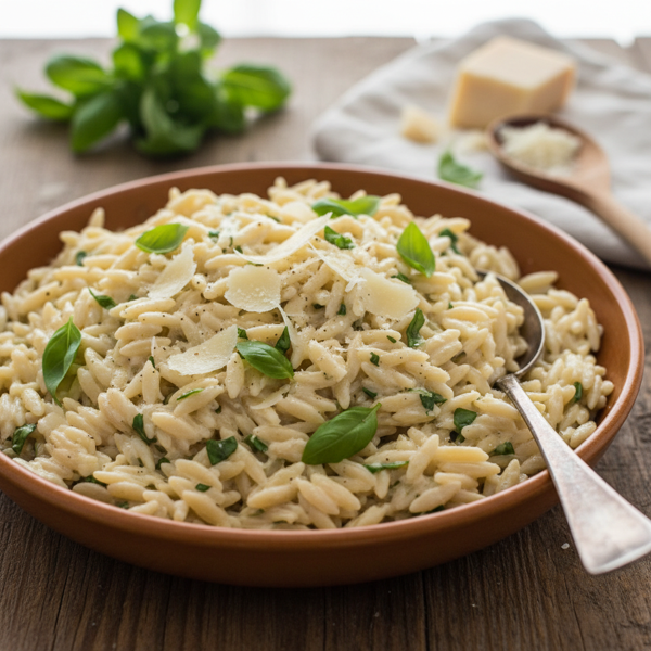 Creamy Parmesan Basil Orzo recipe